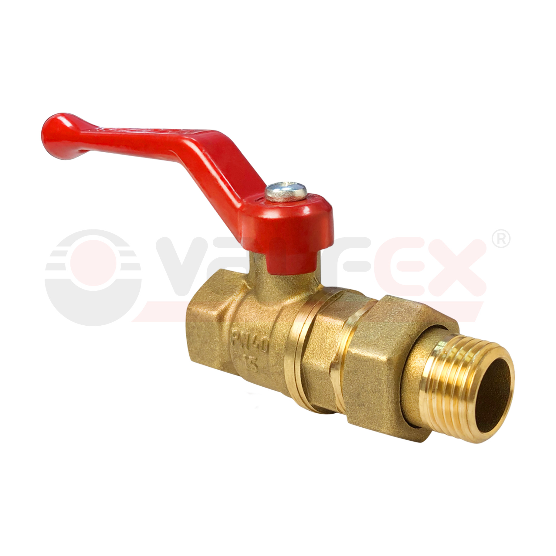 Кран шаровый латунныйVALFEX STANDART 11б27п1 вода НР/ВР Ду 15 (1/2") Ру 40 рычаг американка